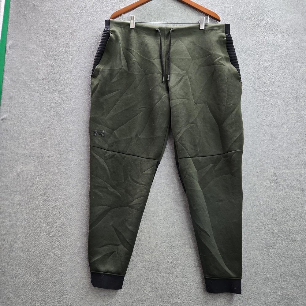 Under Armour Men Activewear Pants 2XL Green Sweatpants Zipper 29" Inseam‎ Logo